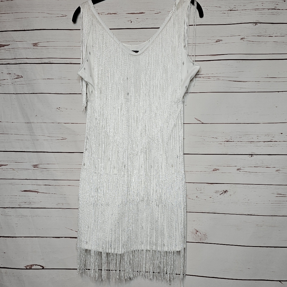 Cuase White Fringe Flapper Dress - Picture 9 of 13